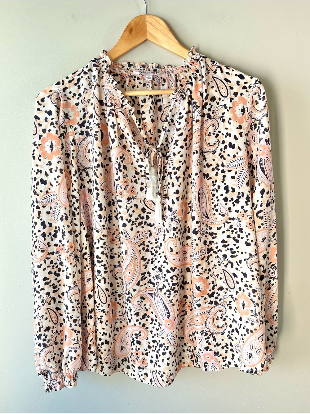 Nanette Lepore Peach & Cream Paisley Long Sleeve Peasant Blouse Size 1X -Office